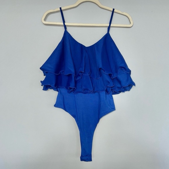 TCEC Double Layered Ruffle Hem Bodysuit | Blue | Size S | Women - Picture 1 of 7